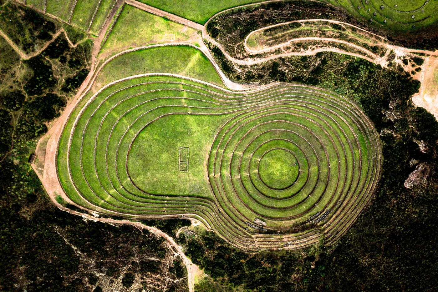 Vista aérea de las terrazas circulares de Moray